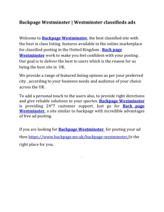 Backpage Westminster | Westminster classifieds ads