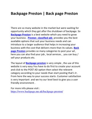 Backpage Preston | Back page Preston