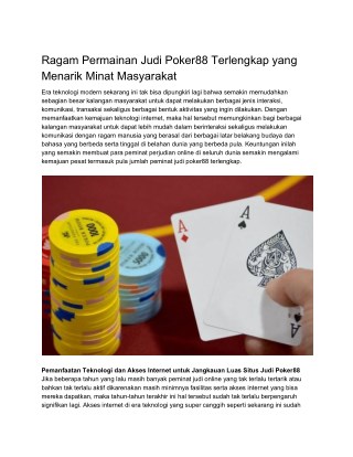 Ragam Permainan Judi Poker88 Terlengkap yang Menarik Minat Masyarakat