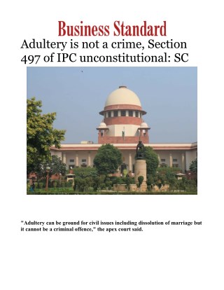 Adultery is not a crime, Section 497 of IPC unconstitutional: SC