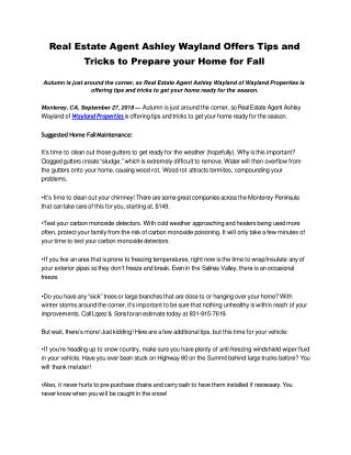 Real Estate Agent Ashley Wayland Offers Tips and Tricks to Prepare your Home for Fall