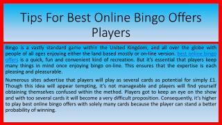 Tips For Best Online Bingo Offers Players