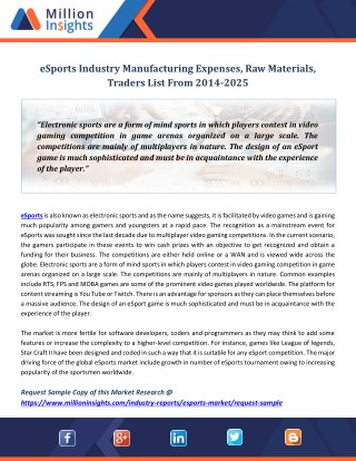 eSports Industry Manufacturing Expenses, Raw Materials, Traders List From 2014-2025