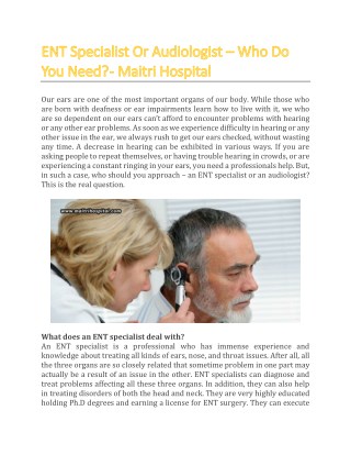 ENT Specialist Or Audiologist – Who Do You Need? - Maitri Hospital