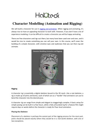 Character Modelling Animation and Rigging