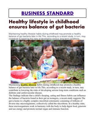 Healthy lifestyle in childhood ensures balance of gut bacteria