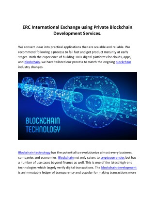 ERC International Exchange using Private Blockchain Development Services.
