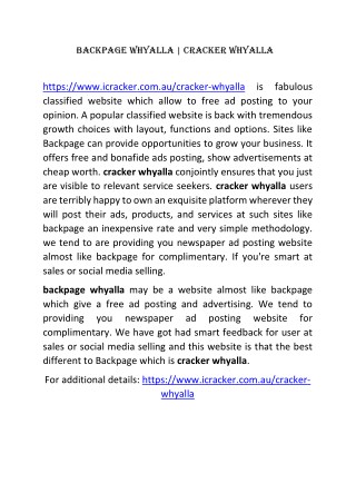 Backpage Whyalla | Cracker Whyalla