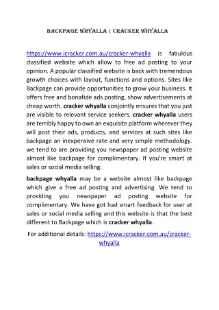 Backpage Whyalla | Cracker Whyalla