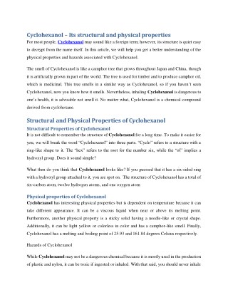 Cyclohexanol – Its structural and physical properties