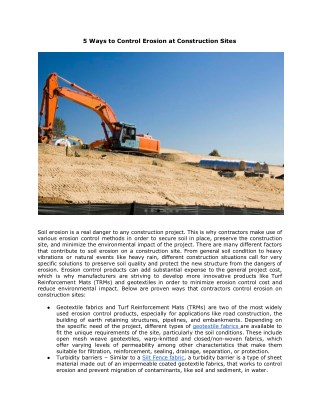 5 Ways to Control Erosion at Construction Sites