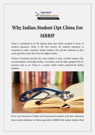 Why Indian Student Opt China For MBBS?