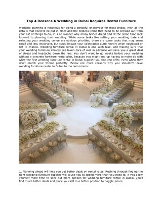 Top 4 Reasons A Wedding in Dubai Requires Rental Furniture
