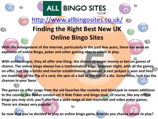 Finding the Right Best New UK Online Bingo Sites