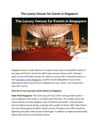 The Luxury Venues For Events In Singapore