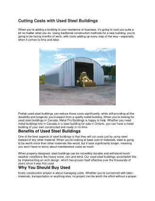 Cutting Costs with Used Steel Buildings