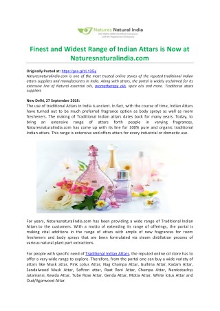 Finest and Widest Range of Indian Attars is Now at Naturesnaturalindia.com