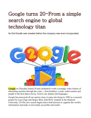 Google turns 20: From a simple search engine to global technology titan