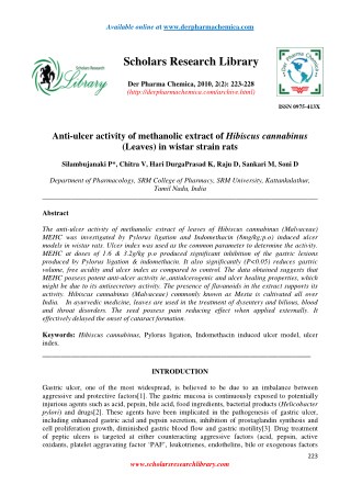 Anti-ulcer activity of methanolic extract of Hibiscus cannabinus (Leaves) in wistar strain rats
