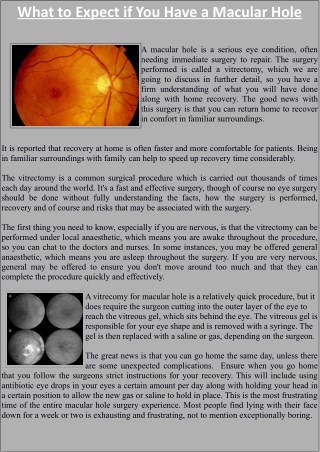 What to Expect if You Have a Macular Hole