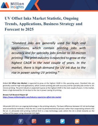 UV Offset Inks Market Analysis, Market Dynamics, Regions, Consumption, Production, Suppliers and Forecast 2025