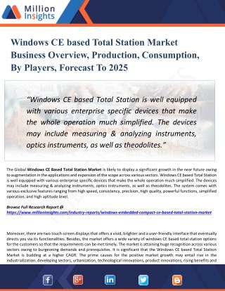 Windows CE based Total Station Market Growth, Market Share, Demand, Research, Sales, Trends, Supply, and Forecast from