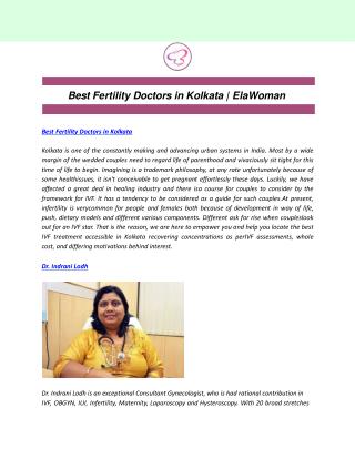 Best Fertility Doctors in Kolkata | ElaWoman