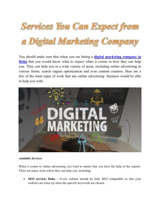Know What Type Services you Expect from Digital Marketing Company