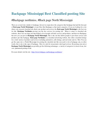 Backpage Mississippi Best Classified posting Site