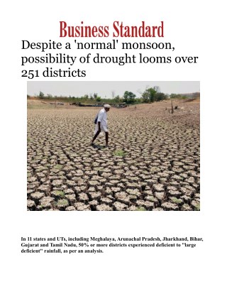 Despite a 'normal' monsoon, possibility of drought looms over 251 districts