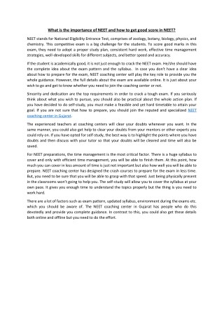 What is the importance of NEET and how to get good score in NEET?