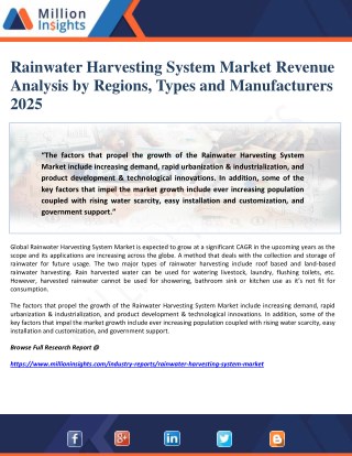 Rainwater Harvesting System Market Revenue Analysis by Regions, Types and Manufacturers 2025