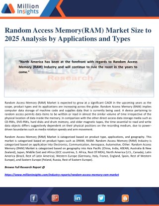 Random Access Memory(RAM) Market Size to 2025 Analysis by Applications and Types