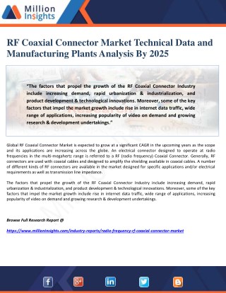 RF Coaxial Connector Market Technical Data and Manufacturing Plants Analysis By 2025