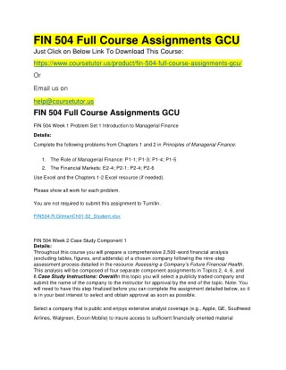 FIN 504 Full Course Assignments GCU