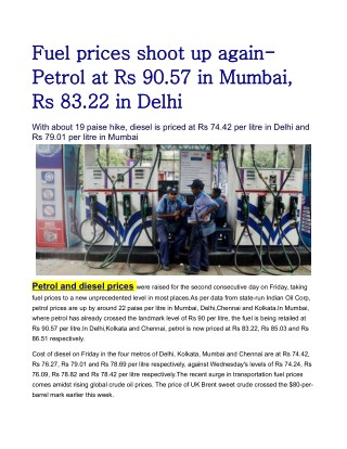 Fuel prices shoot up again: Petrol at Rs 90.57 in Mumbai, Rs 83.22 in Delhi