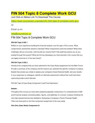 FIN 504 Topic 8 Complete Work GCU