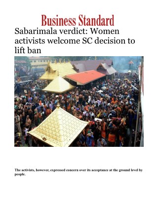 Sabarimala verdict: Women activists welcome SC decision to lift ban 