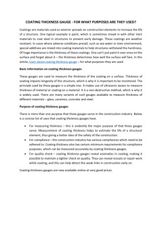 COATING THICKNESS GAUGE - FOR WHAT PURPOSES ARE THEY USED