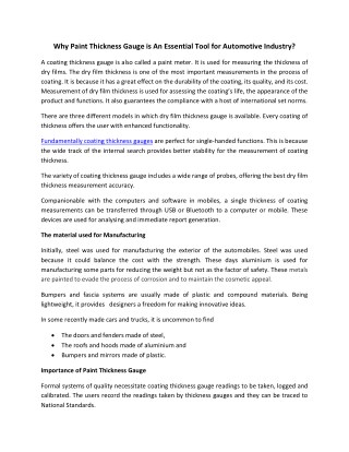 Why Paint Thickness Gauge is An Essential Tool for Automotive Industry