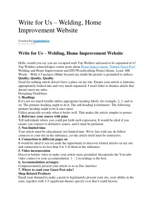 Write for Us – Welding, Home Improvement Website