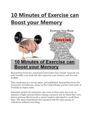 10 Minutes of Exercise can Boost your Memory