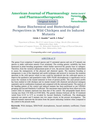 Some Biochemical and Biotechnological Perspectives in Wild Chickpea and its Induced Mutants