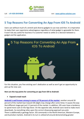 5 Top Reasons For Converting An App From IOS To Android