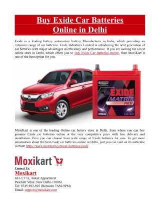 Buy Exide Car Batteries Online in Delhi