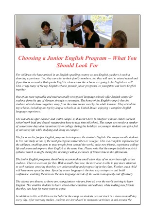 Choosing a Junior English Program – What You Should Look For