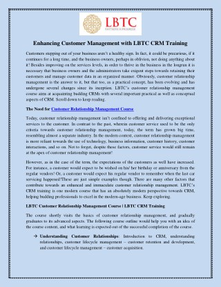 Enhancing Customer Management with LBTC CRM Training