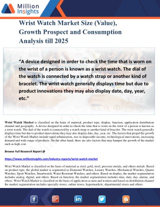 Wrist Watch Market Size (Value), Growth Prospect and Consumption Analysis till 2025