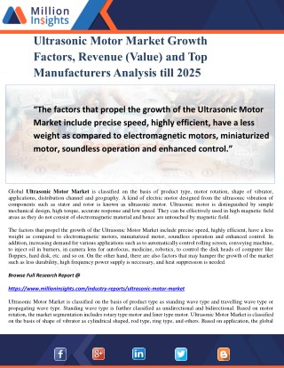 Ultrasonic Motor Market Growth Factors, Revenue (Value) and Top Manufacturers Analysis till 2025