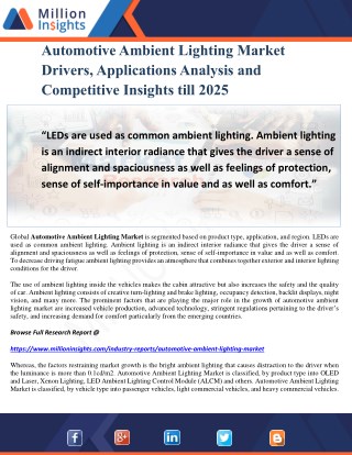 Automotive Ambient Lighting Market Drivers, Applications Analysis and Competitive Insights till 2025